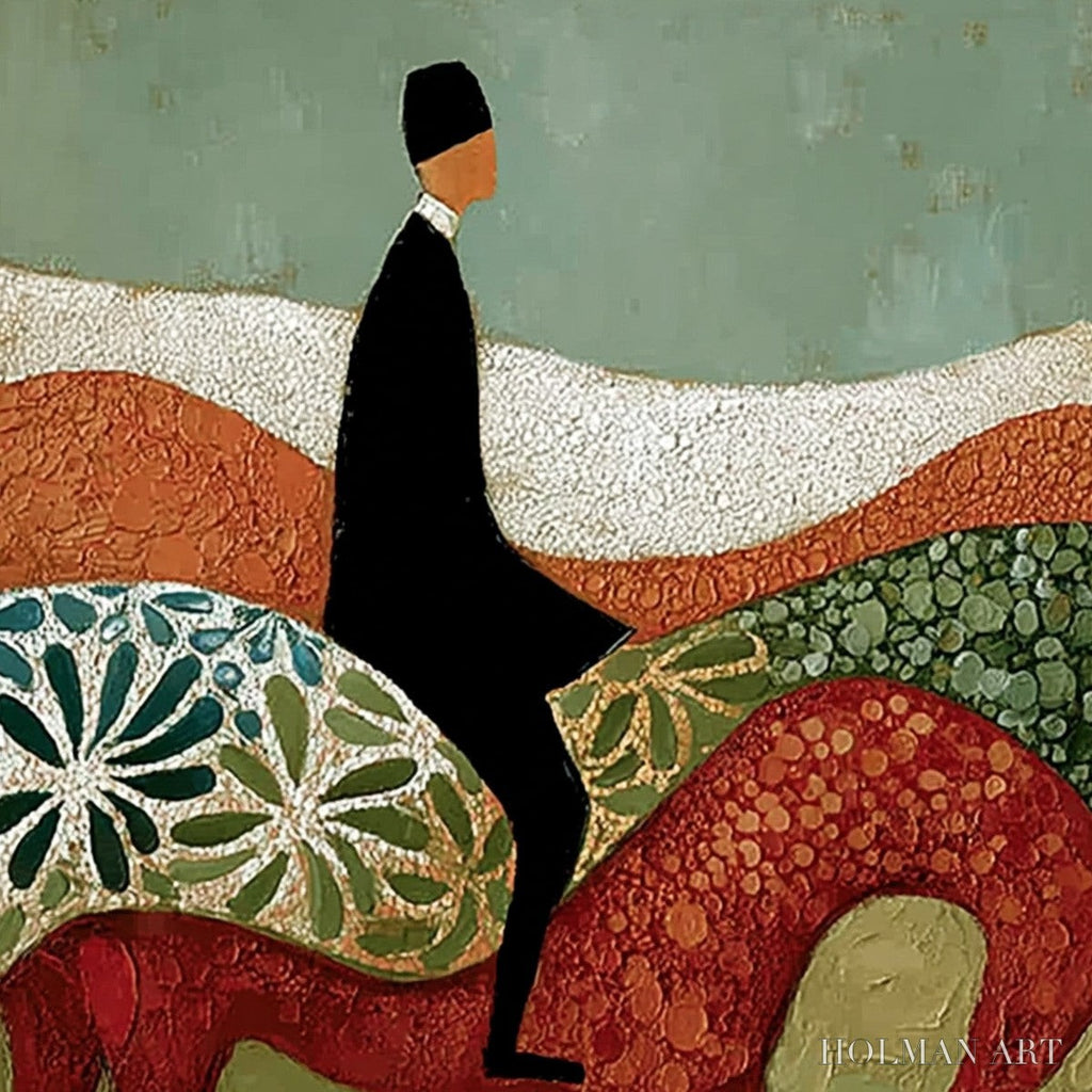 HOLMAN ART the Silent Journey – Textured Boho Figurative Painting of a Traveler's Journey - image 3