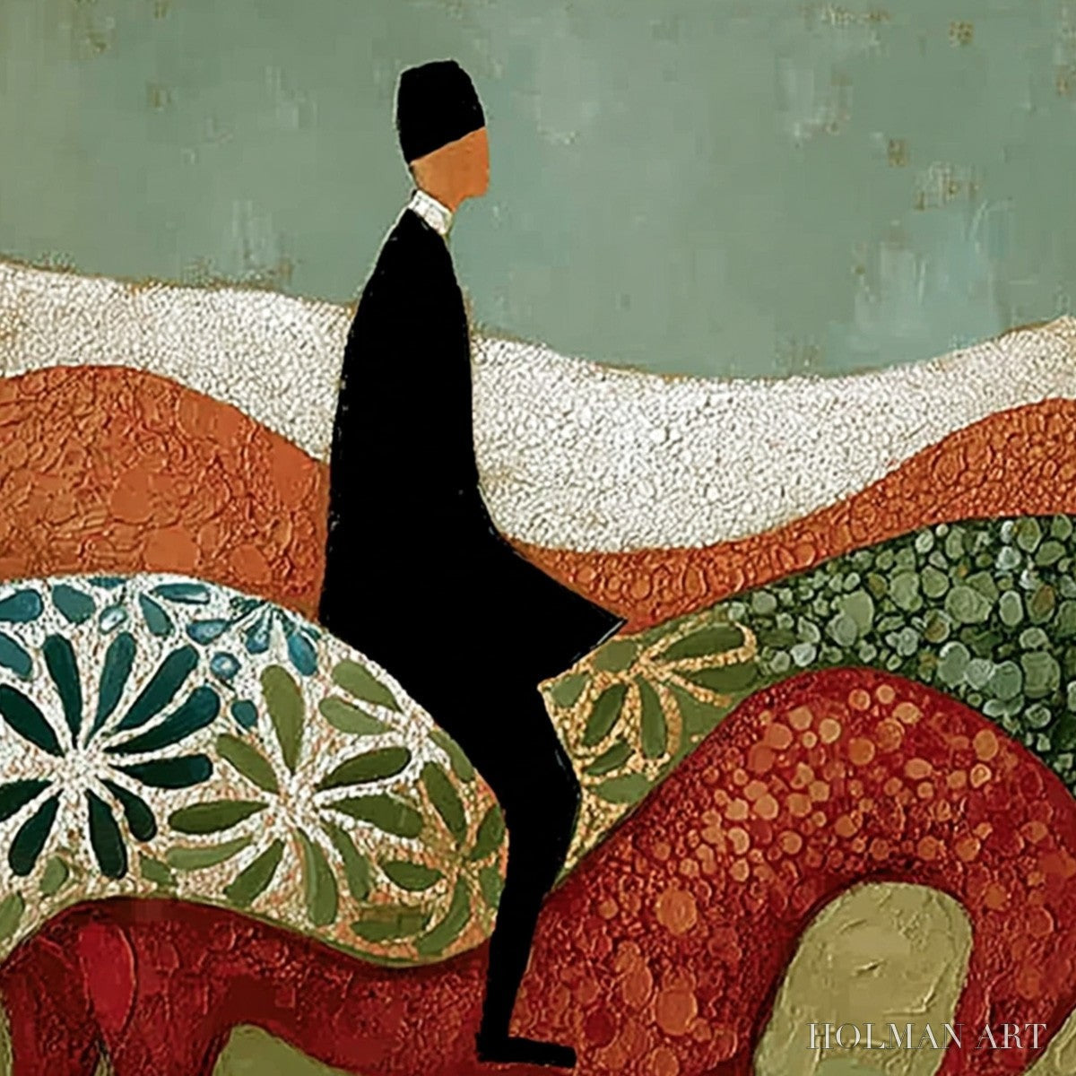 HOLMAN ART the Silent Journey – Textured Boho Figurative Painting of a Traveler's Journey - image 3