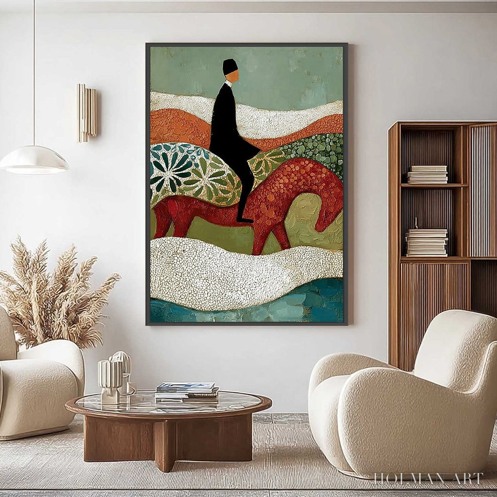 HOLMAN ART the Silent Journey – Textured Boho Figurative Painting of a Traveler's Journey - image 4
