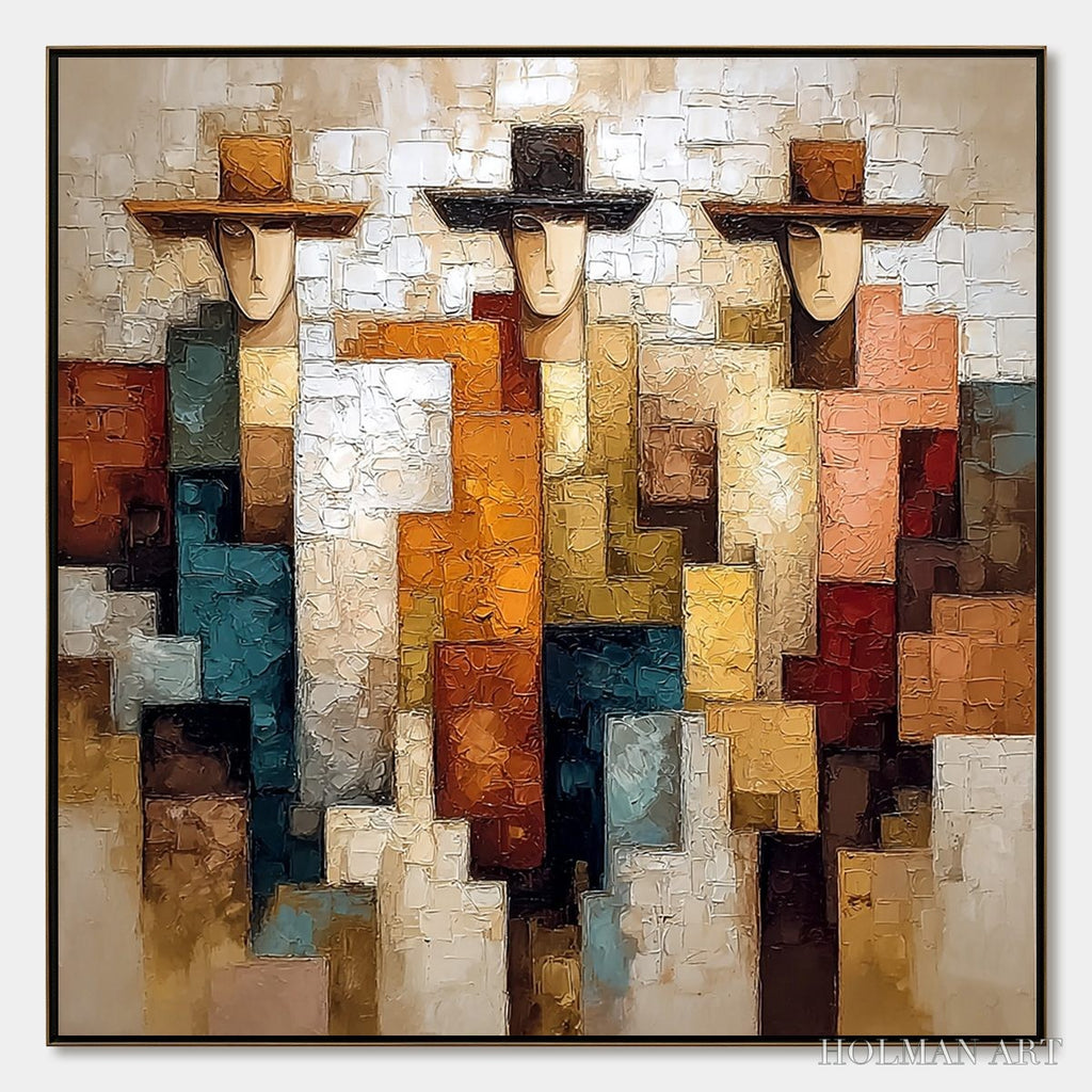 HOLMAN ART the Triad – Textured Figurative Abstract Painting of Three Figures - image 1