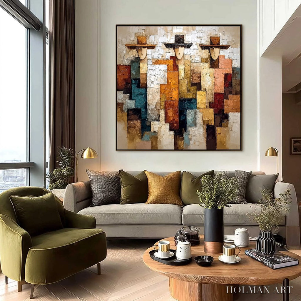 HOLMAN ART the Triad – Textured Figurative Abstract Painting of Three Figures - image 6
