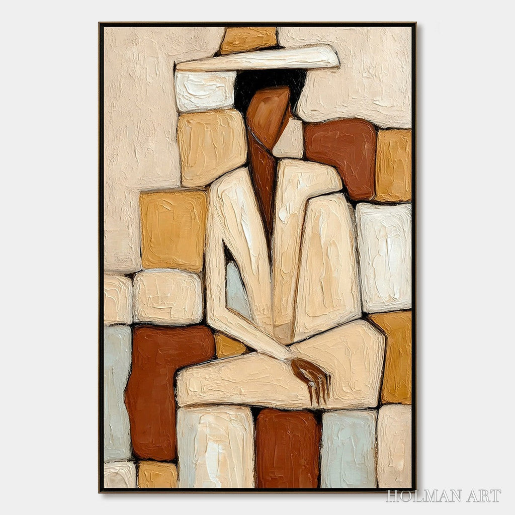 HOLMAN ART Solitude – Textured Abstract Figurative Painting in Earth Tones - image 1