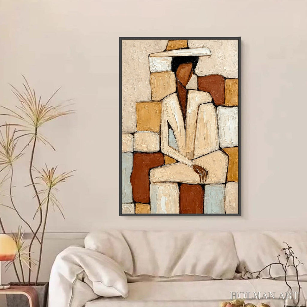 HOLMAN ART Solitude – Textured Abstract Figurative Painting in Earth Tones - image 2