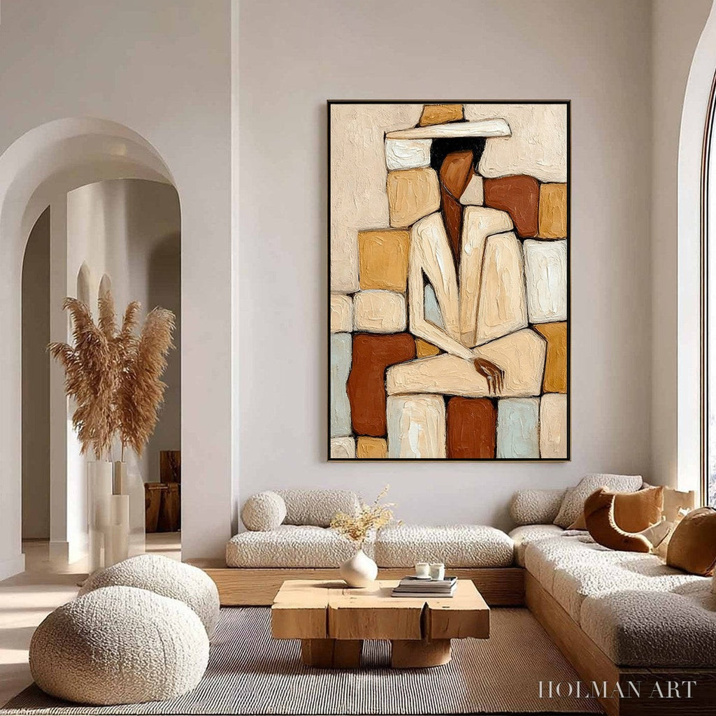 HOLMAN ART Solitude – Textured Abstract Figurative Painting in Earth Tones - image 4
