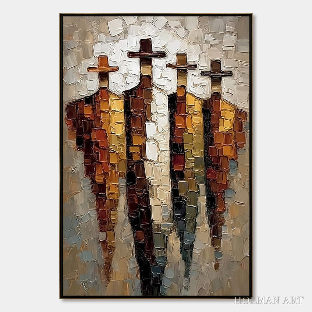 HOLMAN ART the Four Journeymen – Abstract Figurative Impasto Palette Knife Painting - image 1