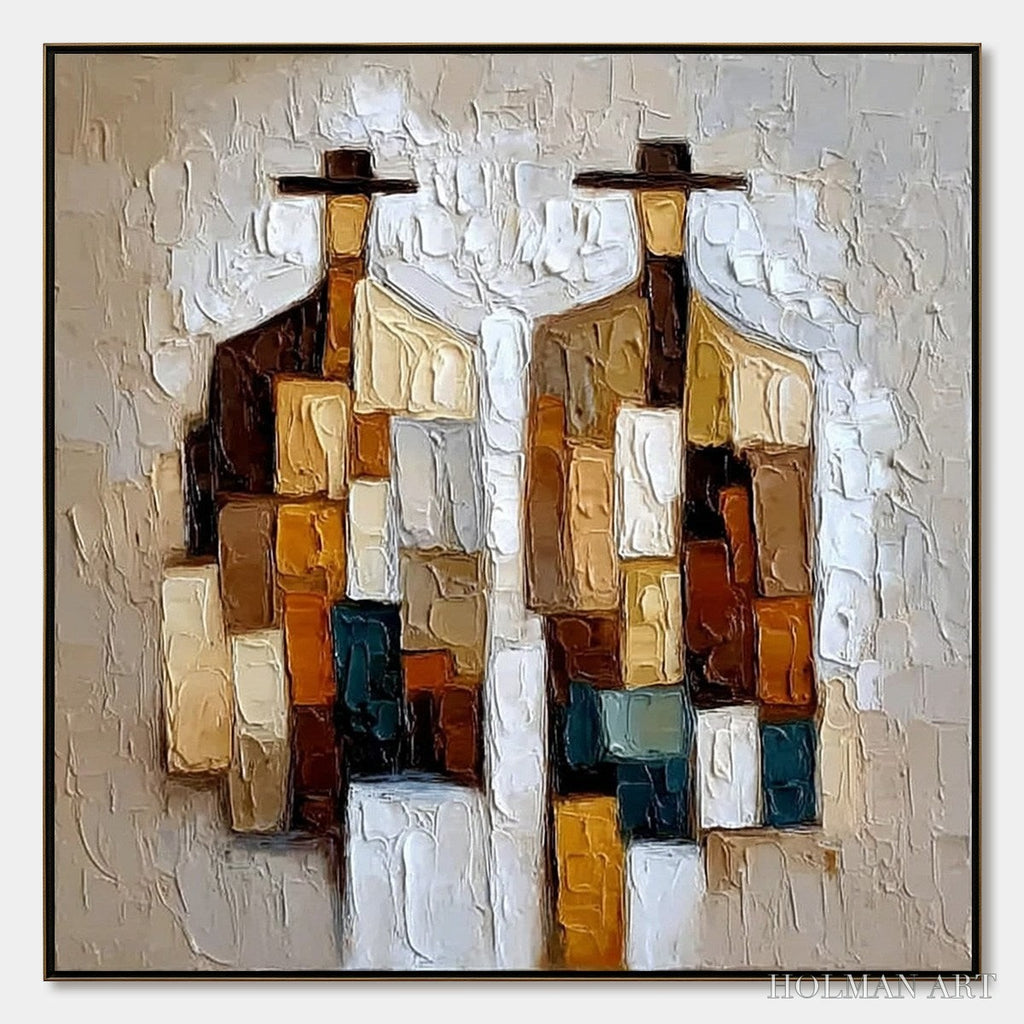 HOLMAN ART Companions – Heavy Texture Abstract Figurative Palette Knife Oil Painting - image 1