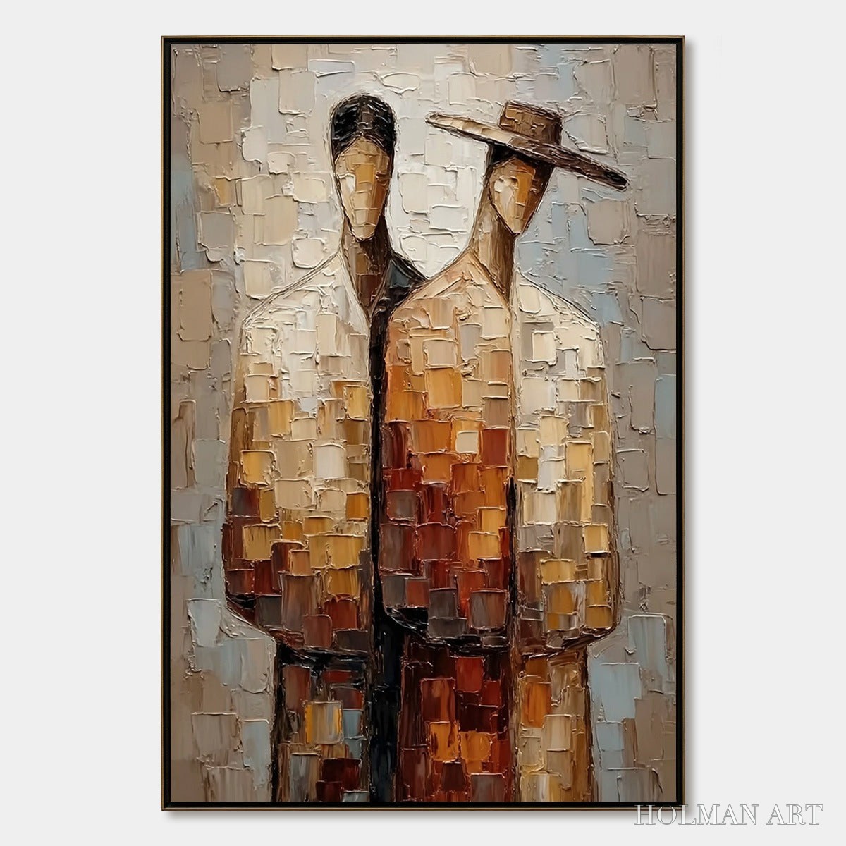 HOLMAN ART the Companions – Textured Impasto Abstract Figurative Couple Painting - image 1