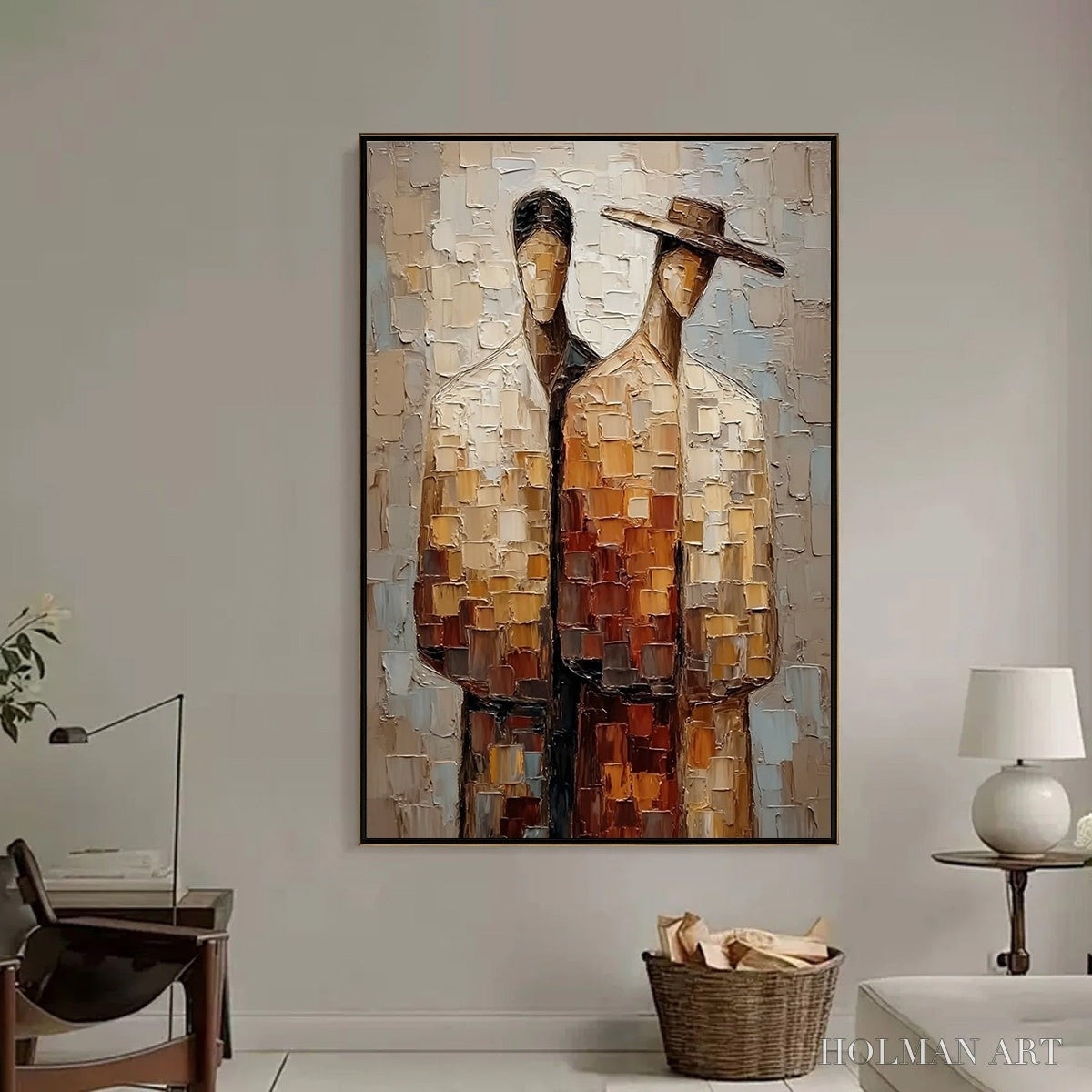 HOLMAN ART the Companions – Textured Impasto Abstract Figurative Couple Painting - image 2