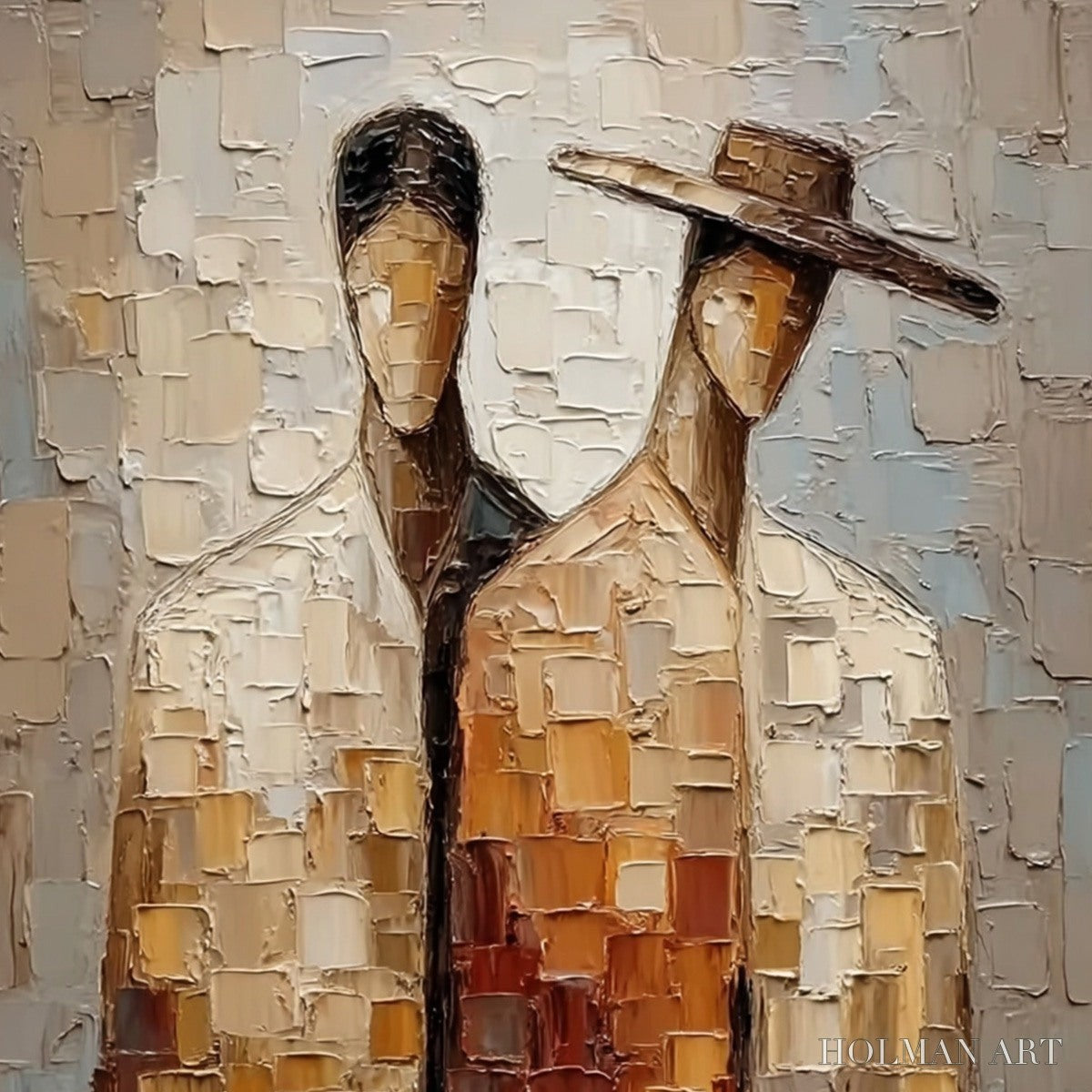 HOLMAN ART the Companions – Textured Impasto Abstract Figurative Couple Painting - image 3