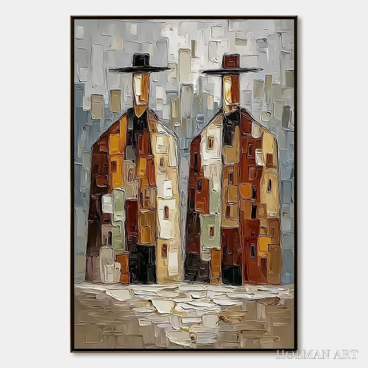 HOLMAN ART Urban Companions – Textured Abstract Figurative Impasto Painting - image 1
