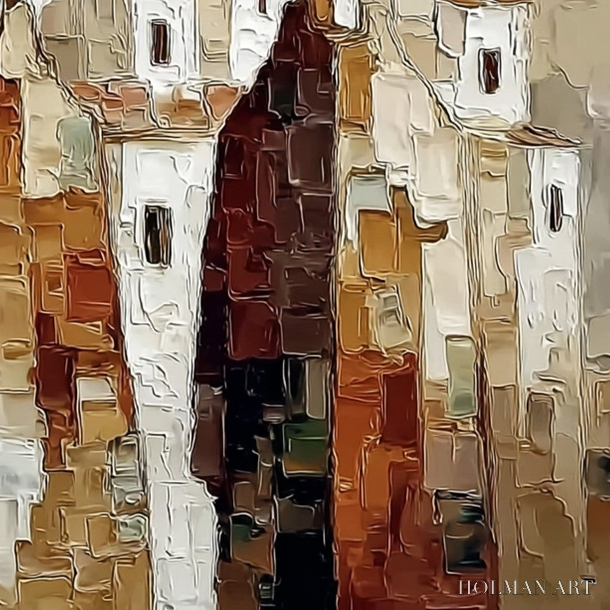 HOLMAN ART Pueblo Vigilantes Textured Abstract Cityscape Oil Painting - image 3