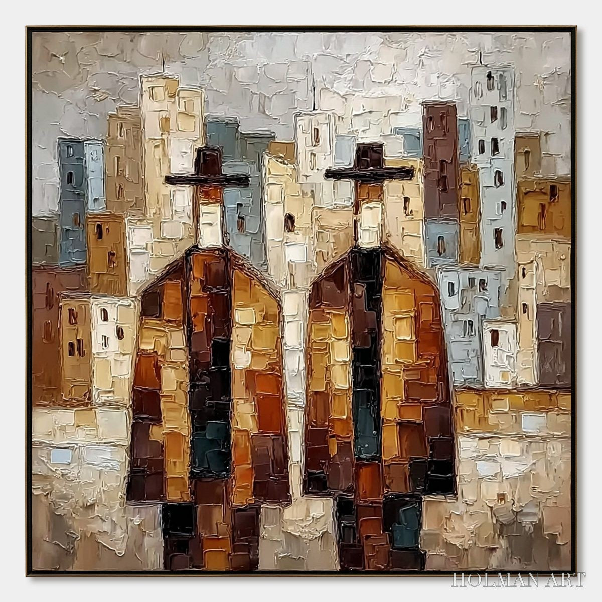 HOLMAN ART Urban Companions – Textured Figurative Cityscape Palette Knife Painting - image 1
