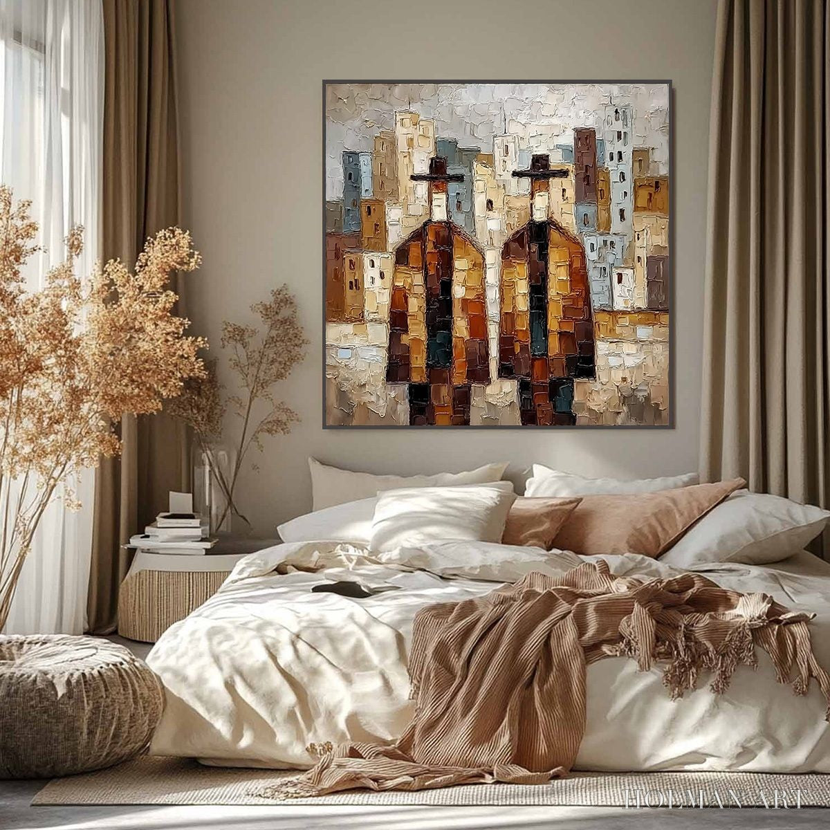 HOLMAN ART Urban Companions – Textured Figurative Cityscape Palette Knife Painting - image 2