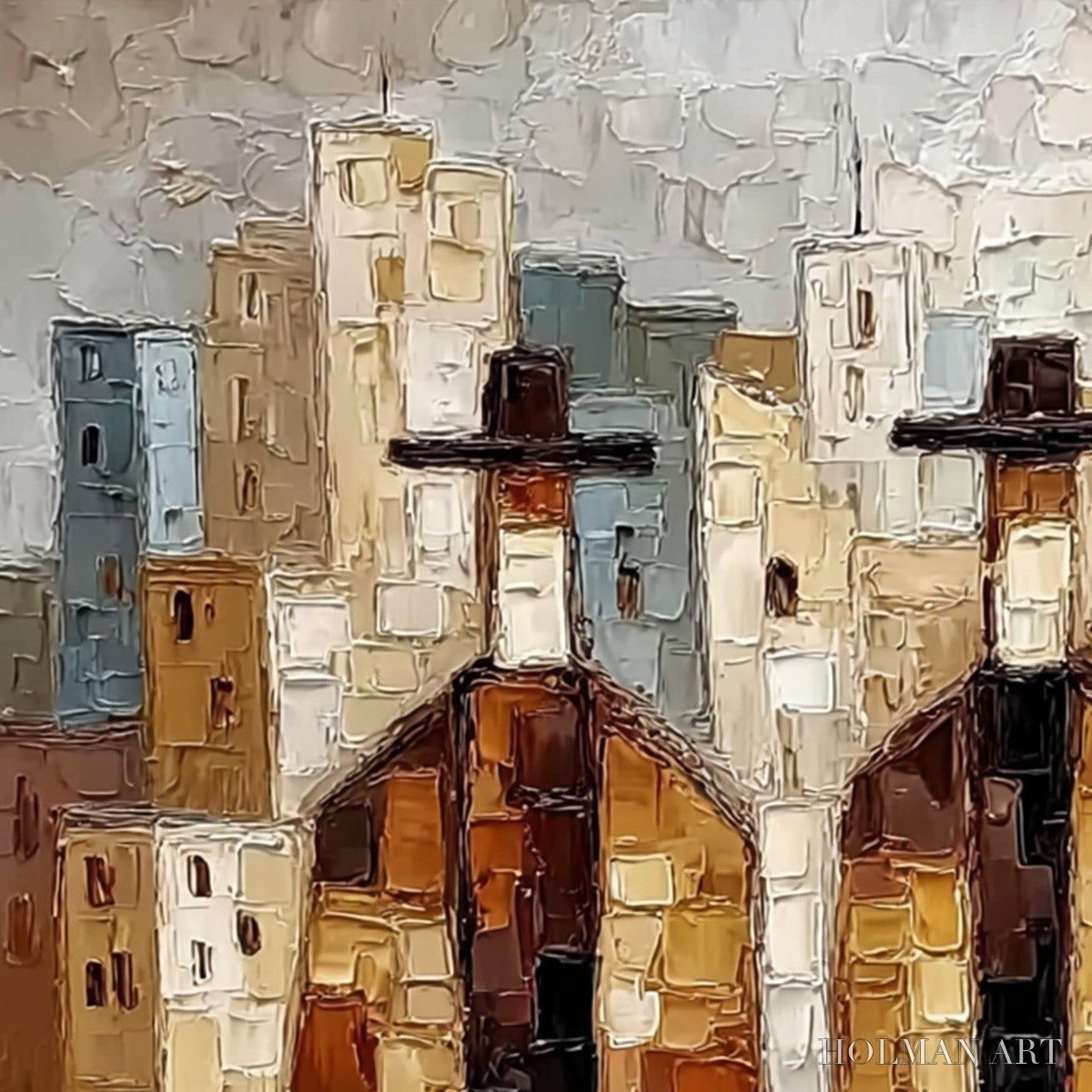 HOLMAN ART Urban Companions – Textured Figurative Cityscape Palette Knife Painting - image 5