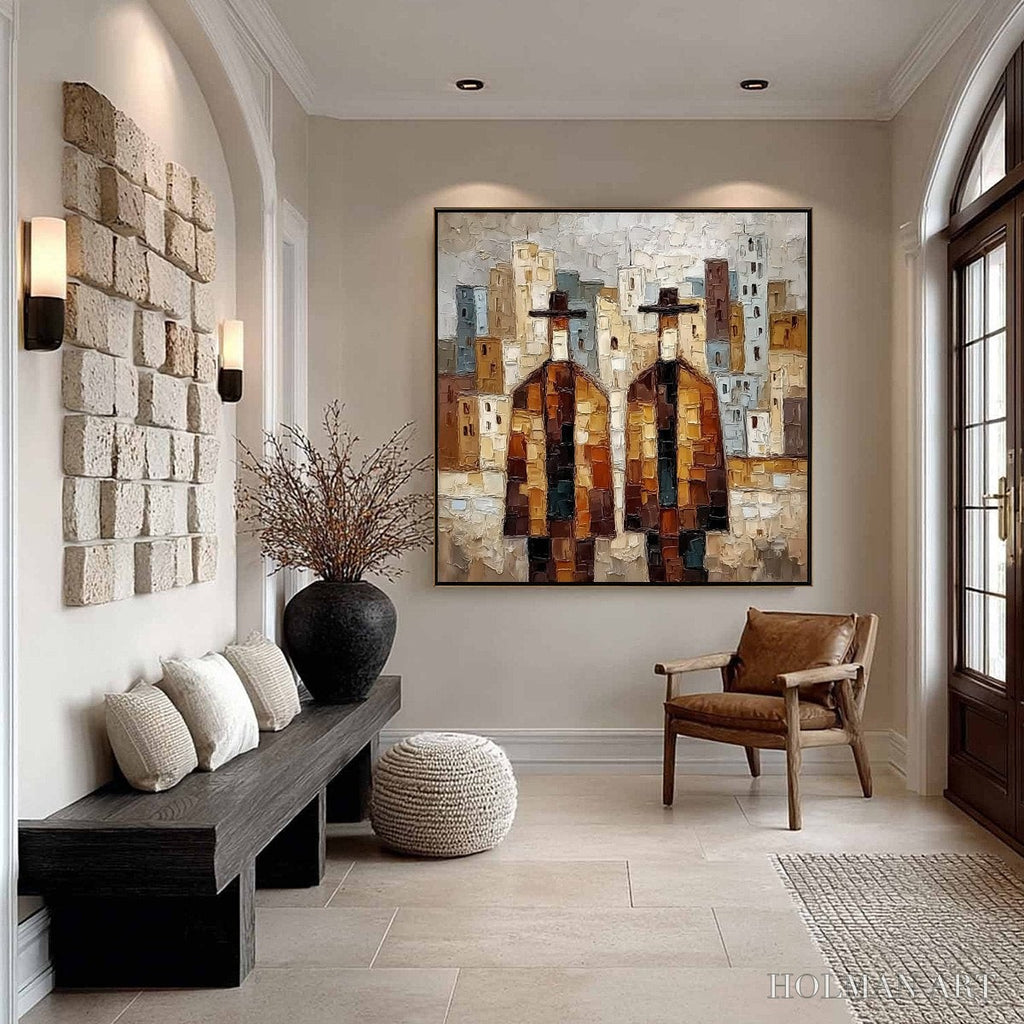 HOLMAN ART Urban Companions – Textured Figurative Cityscape Palette Knife Painting - image 6