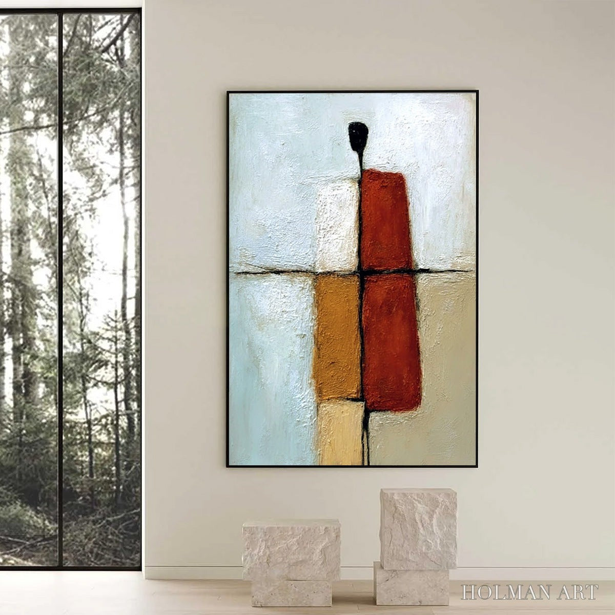 HOLMAN ART Convergence – Vertical Abstract Figurative Textured Oil Painting - image 2