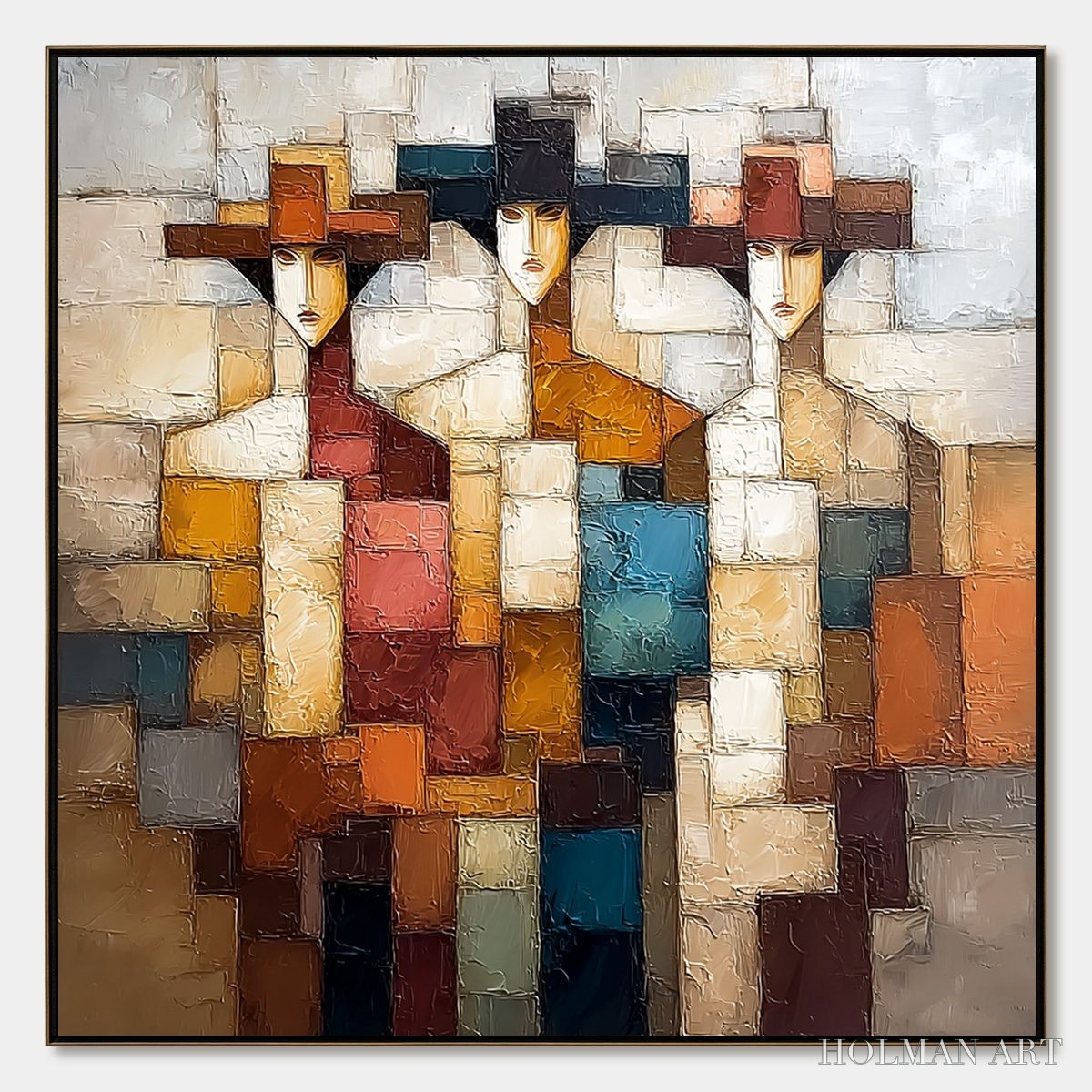 HOLMAN ART the Triad – Textured Abstract Figurative Oil Painting - image 1