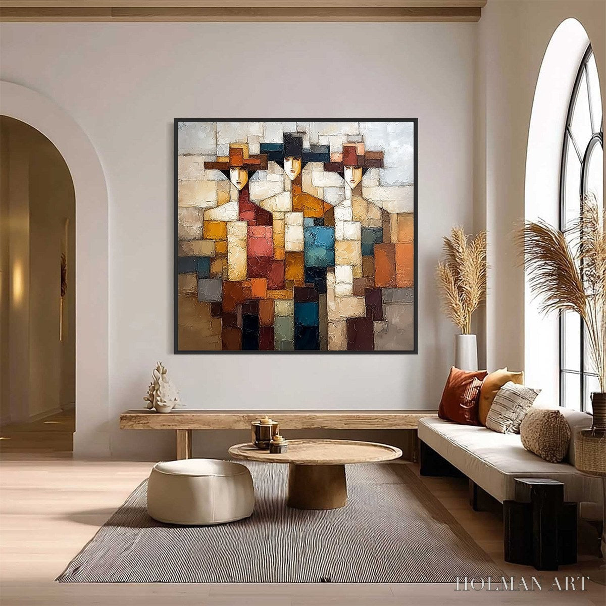 HOLMAN ART the Triad – Textured Abstract Figurative Oil Painting - image 2