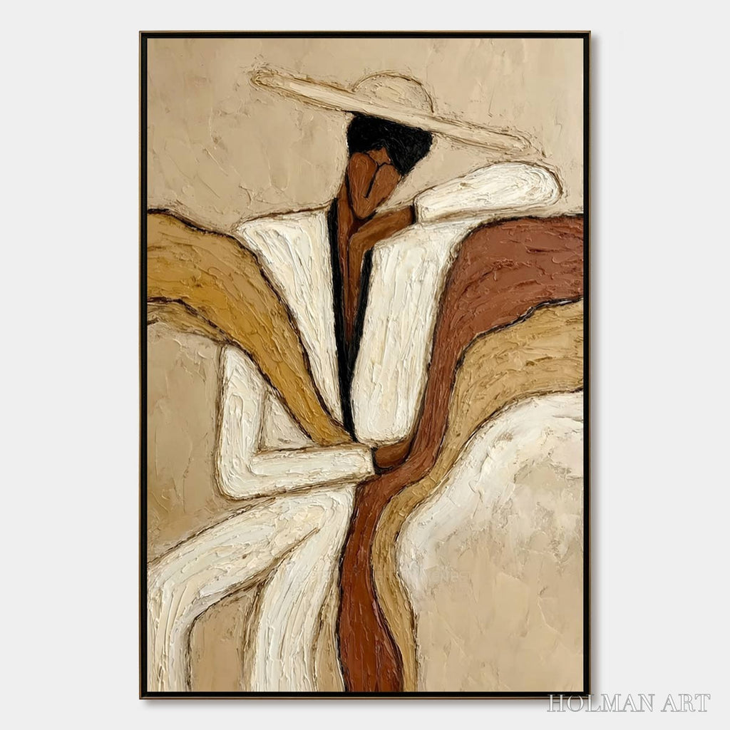 HOLMAN ART Repose – Textured Abstract Figure Painting in Neutral Tones - image 1