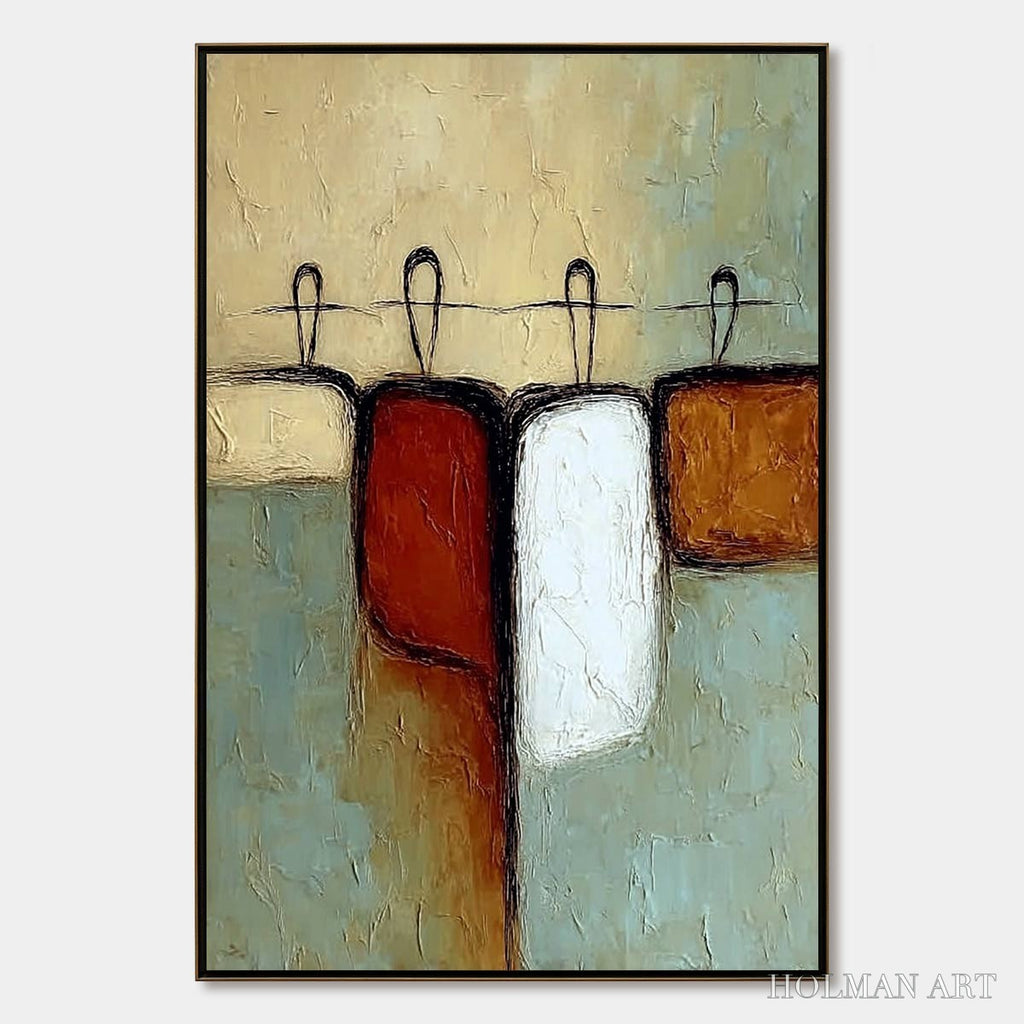 HOLMAN ART Gathering – Textured Wabi Sabi Abstract Figurative Painting - image 1
