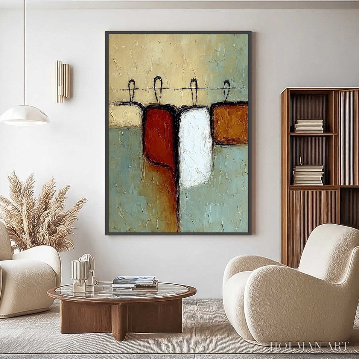 HOLMAN ART Gathering – Textured Wabi Sabi Abstract Figurative Painting - image 2
