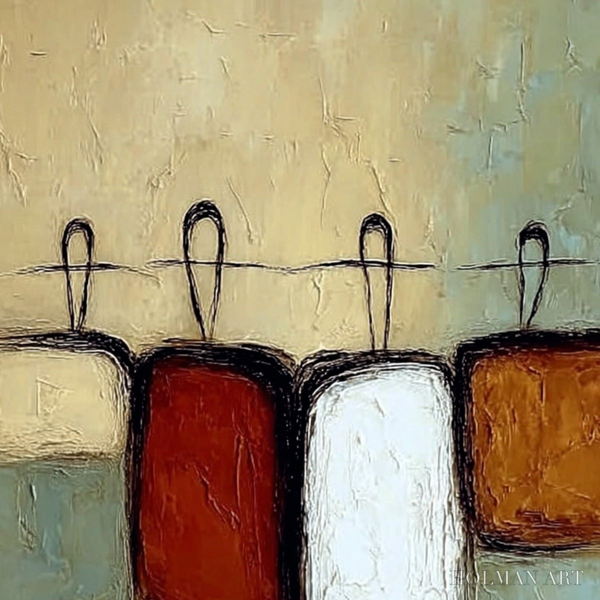 HOLMAN ART Gathering – Textured Wabi Sabi Abstract Figurative Painting - image 3