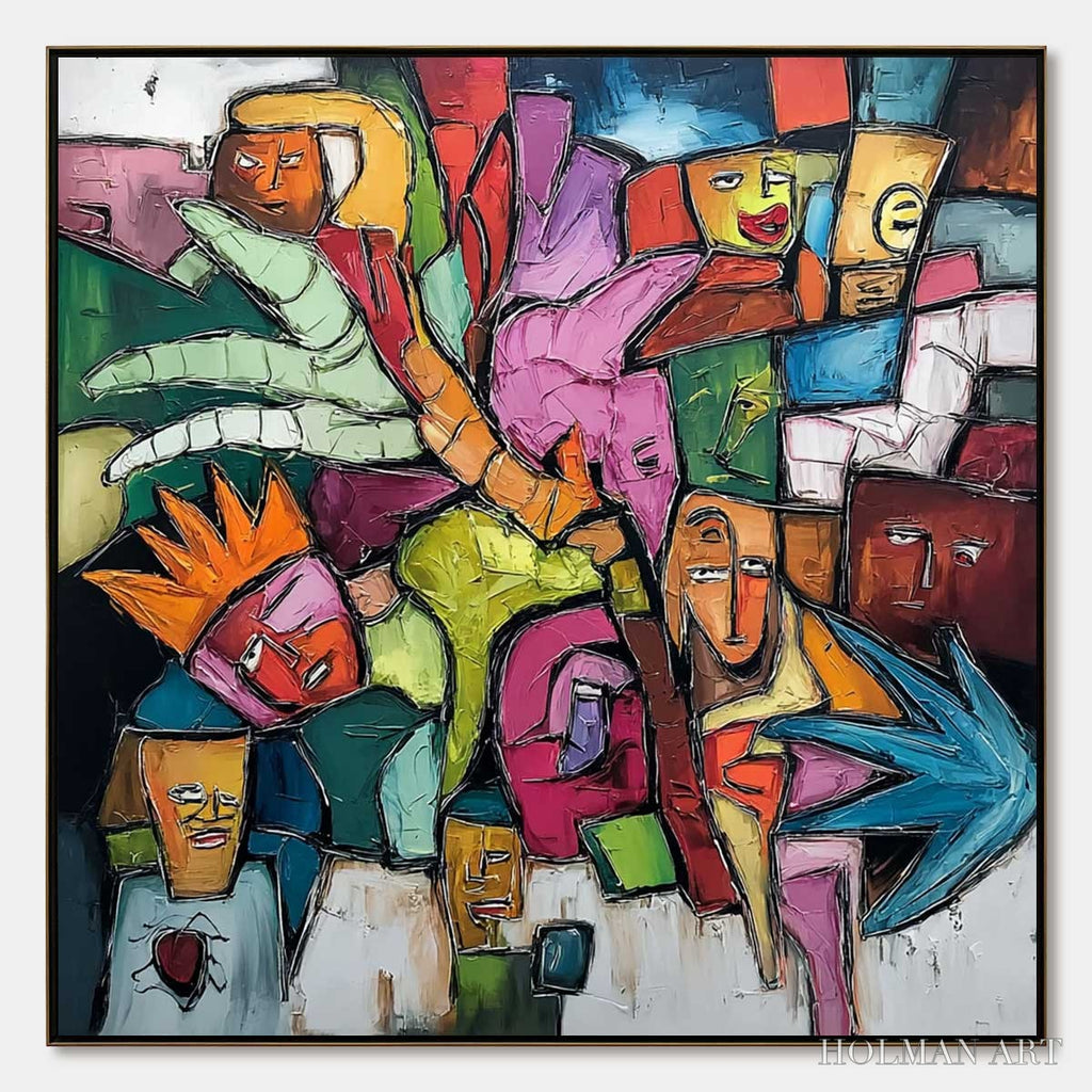 HOLMAN ART Urban Mosaic – Colorful Abstract Figurative Crowd Painting - image 1
