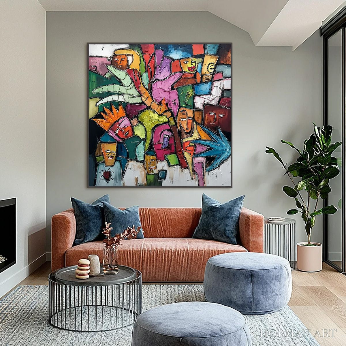 HOLMAN ART Urban Mosaic – Colorful Abstract Figurative Crowd Painting - image 2