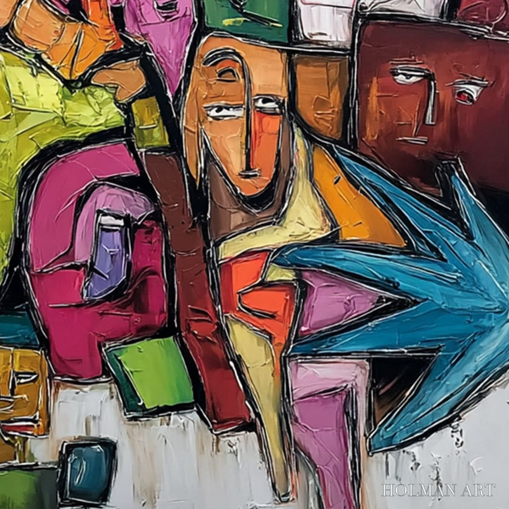 HOLMAN ART Urban Mosaic – Colorful Abstract Figurative Crowd Painting - image 5