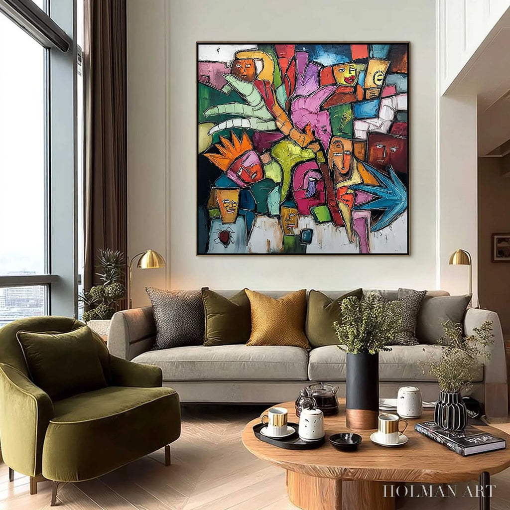 HOLMAN ART Urban Mosaic – Colorful Abstract Figurative Crowd Painting - image 6
