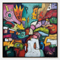 HOLMAN ART Carnival of Kings – Vibrant Square Abstract Figurative Painting - image 1
