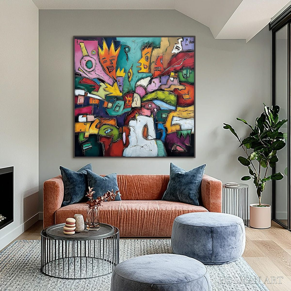 HOLMAN ART Carnival of Kings – Vibrant Square Abstract Figurative Painting - image 2