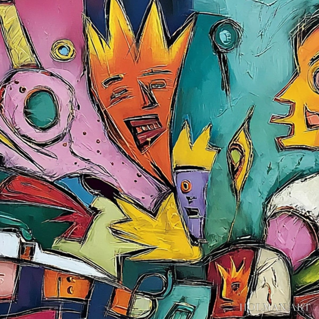 HOLMAN ART Carnival of Kings – Vibrant Square Abstract Figurative Painting - image 3