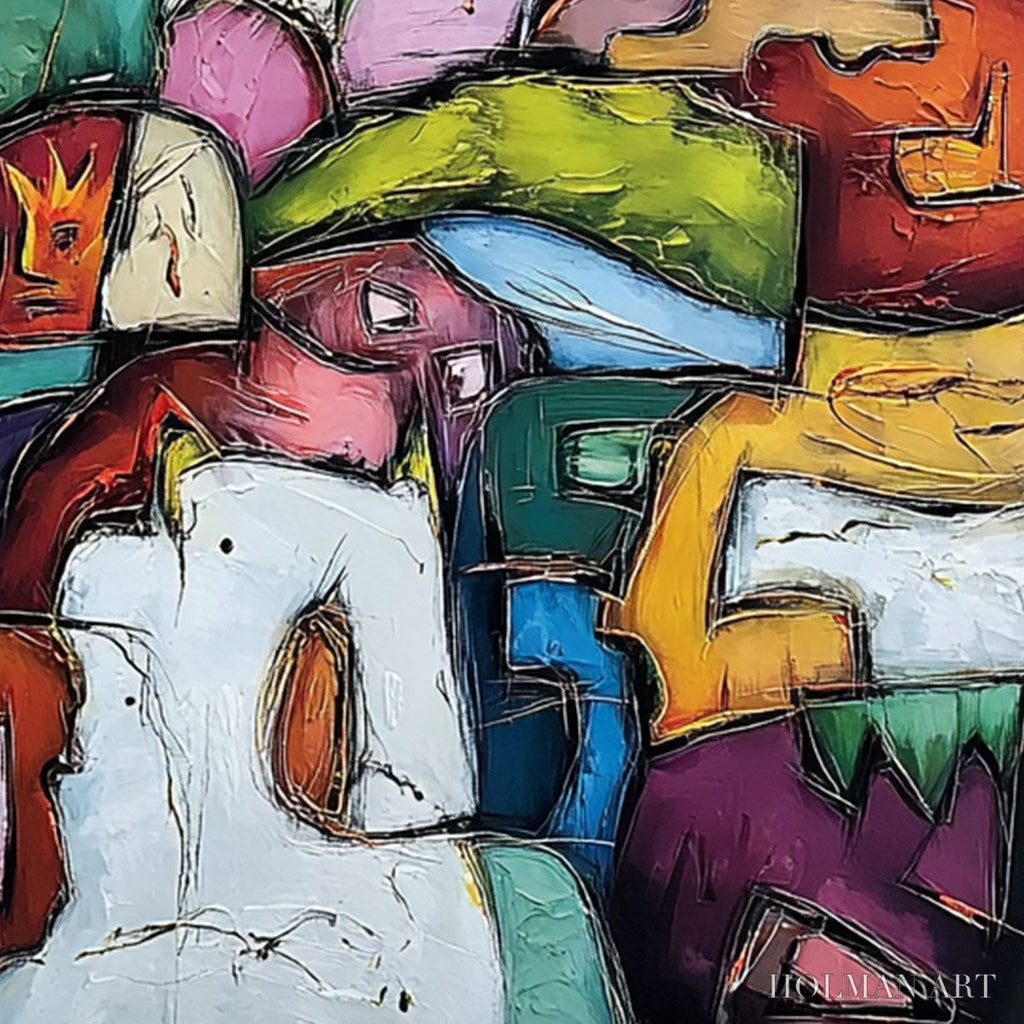 HOLMAN ART Carnival of Kings – Vibrant Square Abstract Figurative Painting - image 5