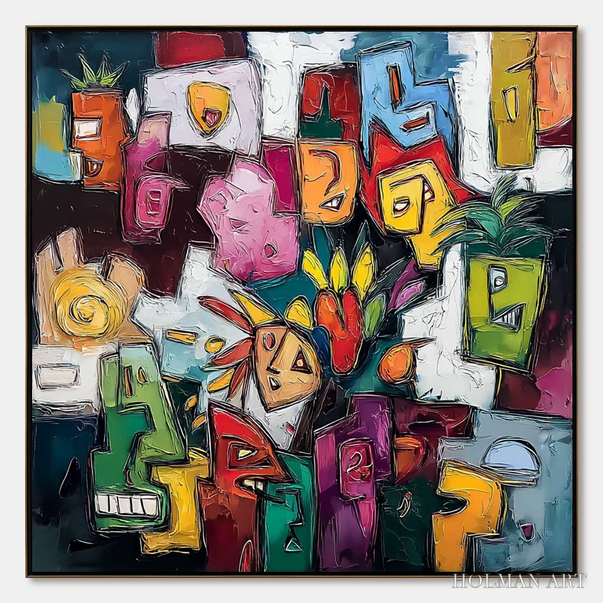 HOLMAN ART Urban Mosaic – Colorful Abstract People Painting with Heavy Texture - image 1
