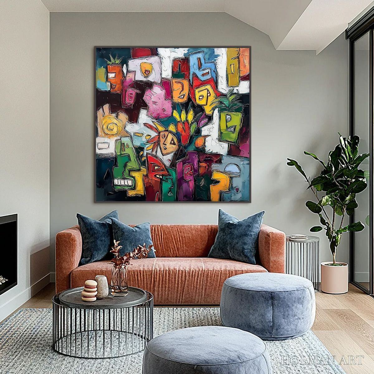 HOLMAN ART Urban Mosaic – Colorful Abstract People Painting with Heavy Texture - image 2
