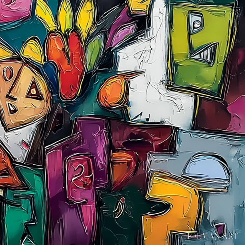 HOLMAN ART Urban Mosaic – Colorful Abstract People Painting with Heavy Texture - image 3