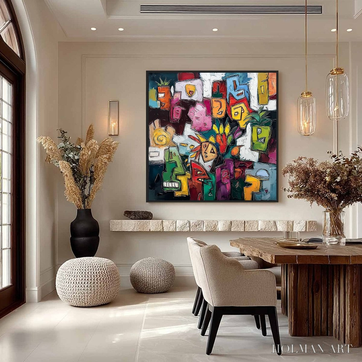HOLMAN ART Urban Mosaic – Colorful Abstract People Painting with Heavy Texture - image 4