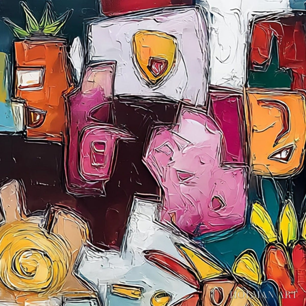 HOLMAN ART Urban Mosaic – Colorful Abstract People Painting with Heavy Texture - image 5
