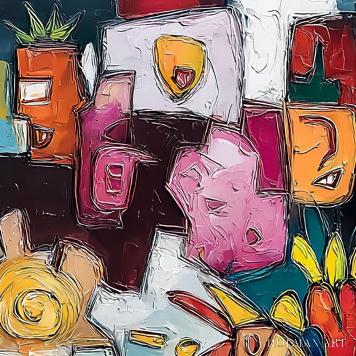 HOLMAN ART Urban Mosaic – Colorful Abstract People Painting with Heavy Texture - image 5
