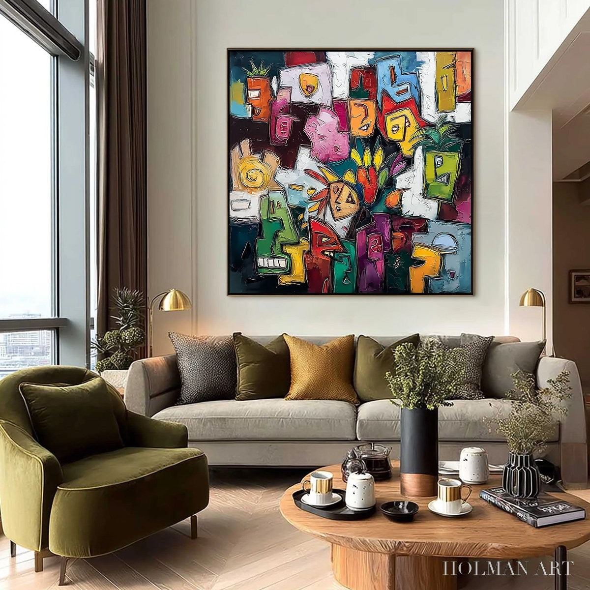 HOLMAN ART Urban Mosaic – Colorful Abstract People Painting with Heavy Texture - image 6
