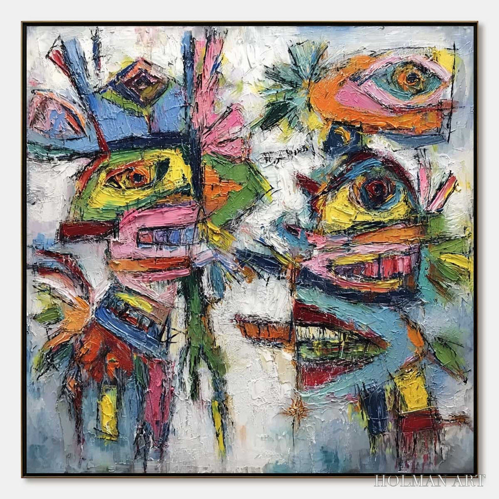 HOLMAN ART Conversation Pieces – Vibrant Textured Abstract Figurative Painting - image 1