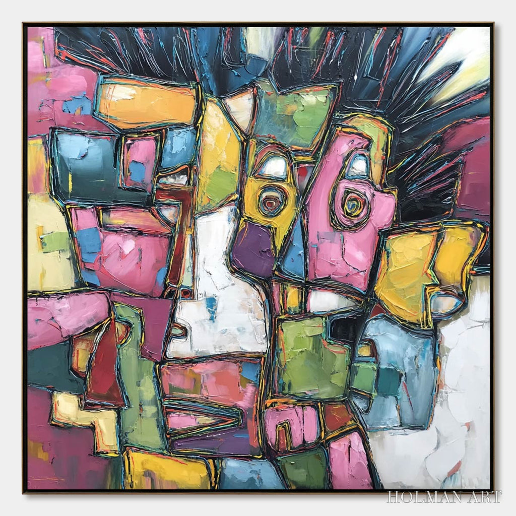 HOLMAN ART Conversations in Color – Large Colorful Abstract Impasto Figurative Painting - image 1