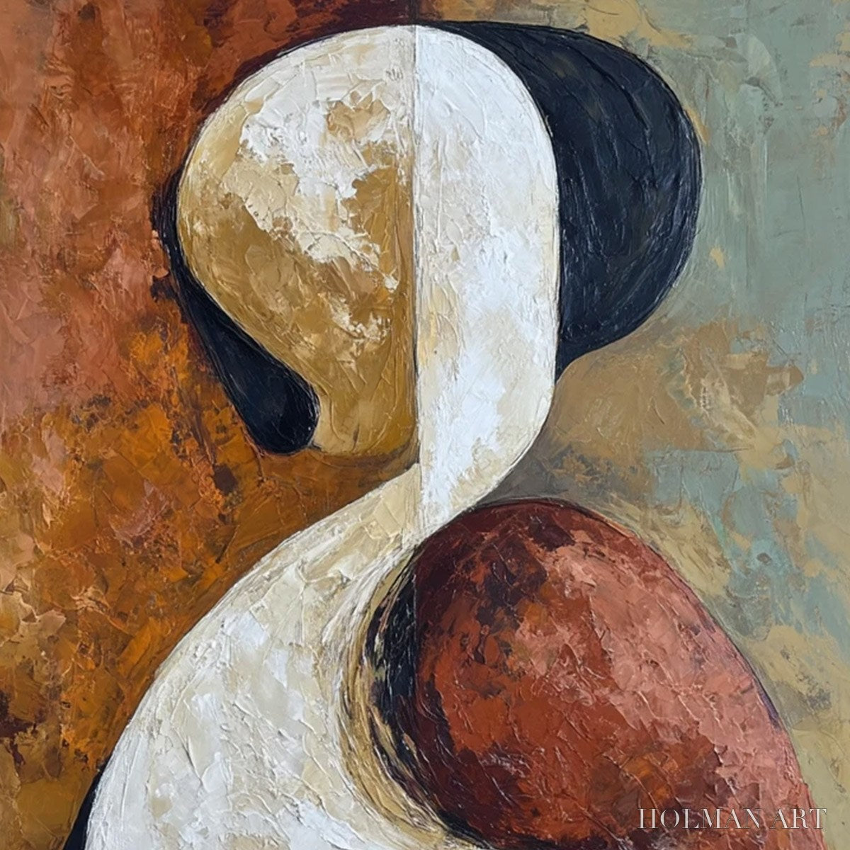 HOLMAN ART Unity – Textured Abstract Figurative Oil Painting of Embracing Forms - image 3