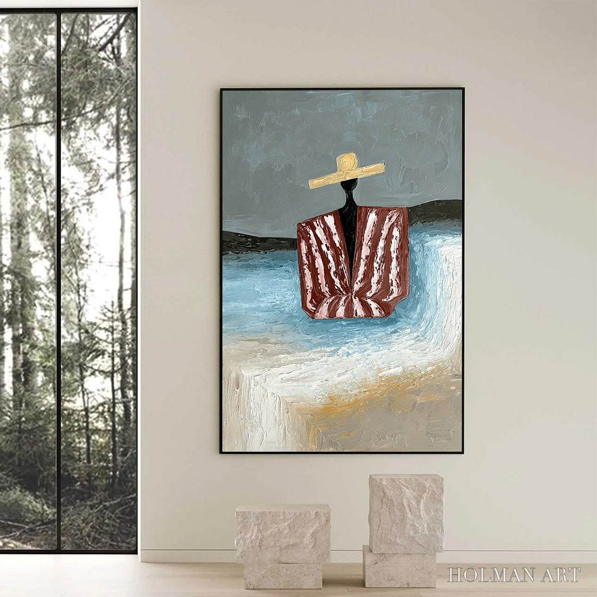 HOLMAN ART Seaside Reverie – Textured Abstract Figurative Painting by the Sea - image 6