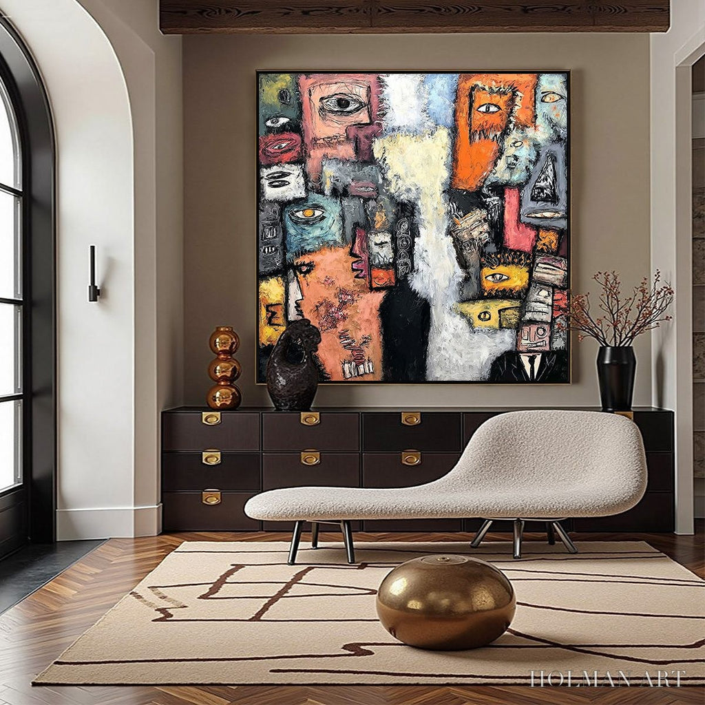 HOLMAN ART the Watchers – Large Square Abstract Figurative - image 4