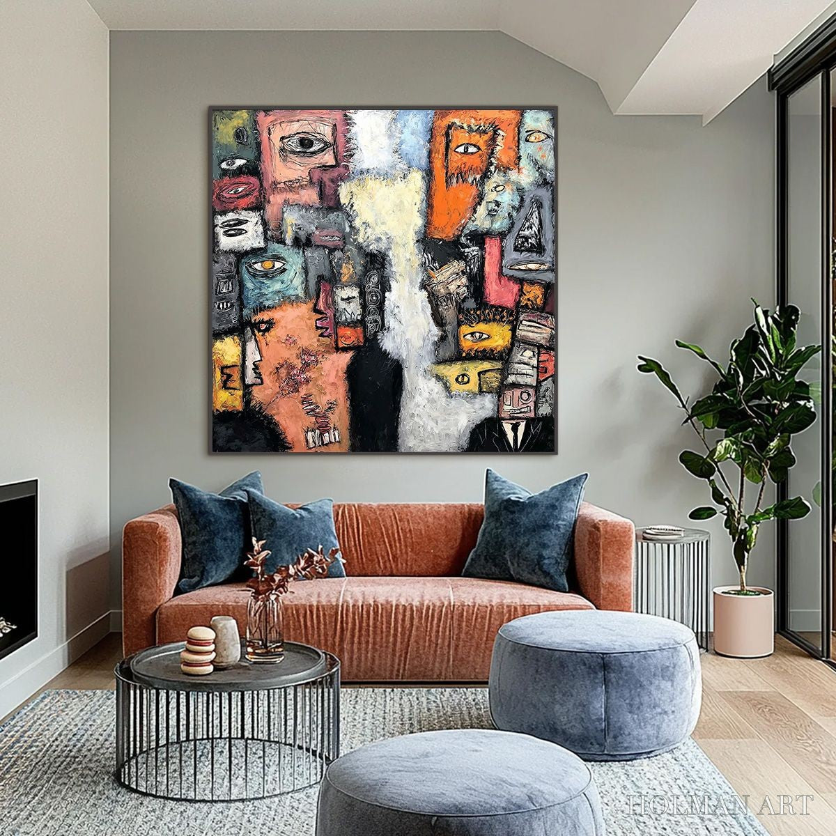HOLMAN ART the Watchers – Large Square Abstract Figurative - image 6