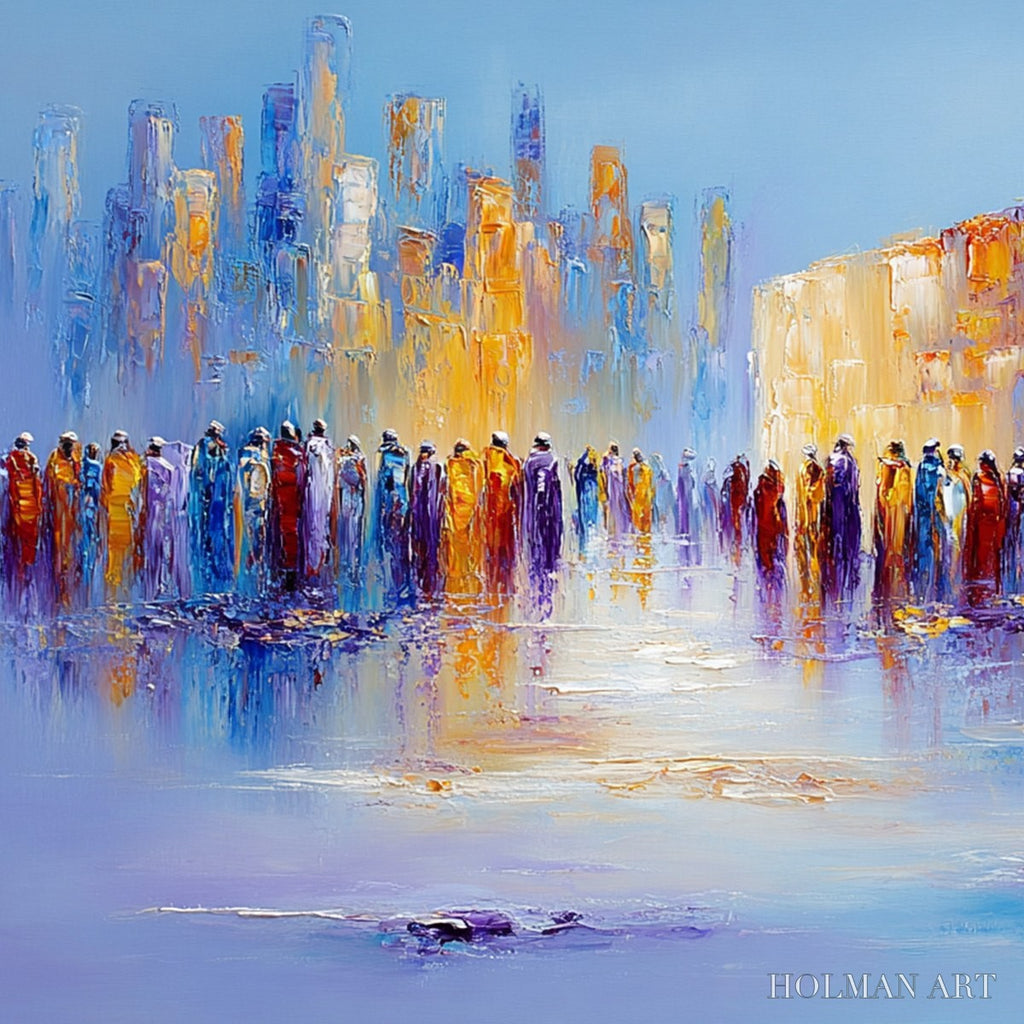 HOLMAN ART Convergence – Abstract Figurative Cityscape Palette Knife Painting - image 5