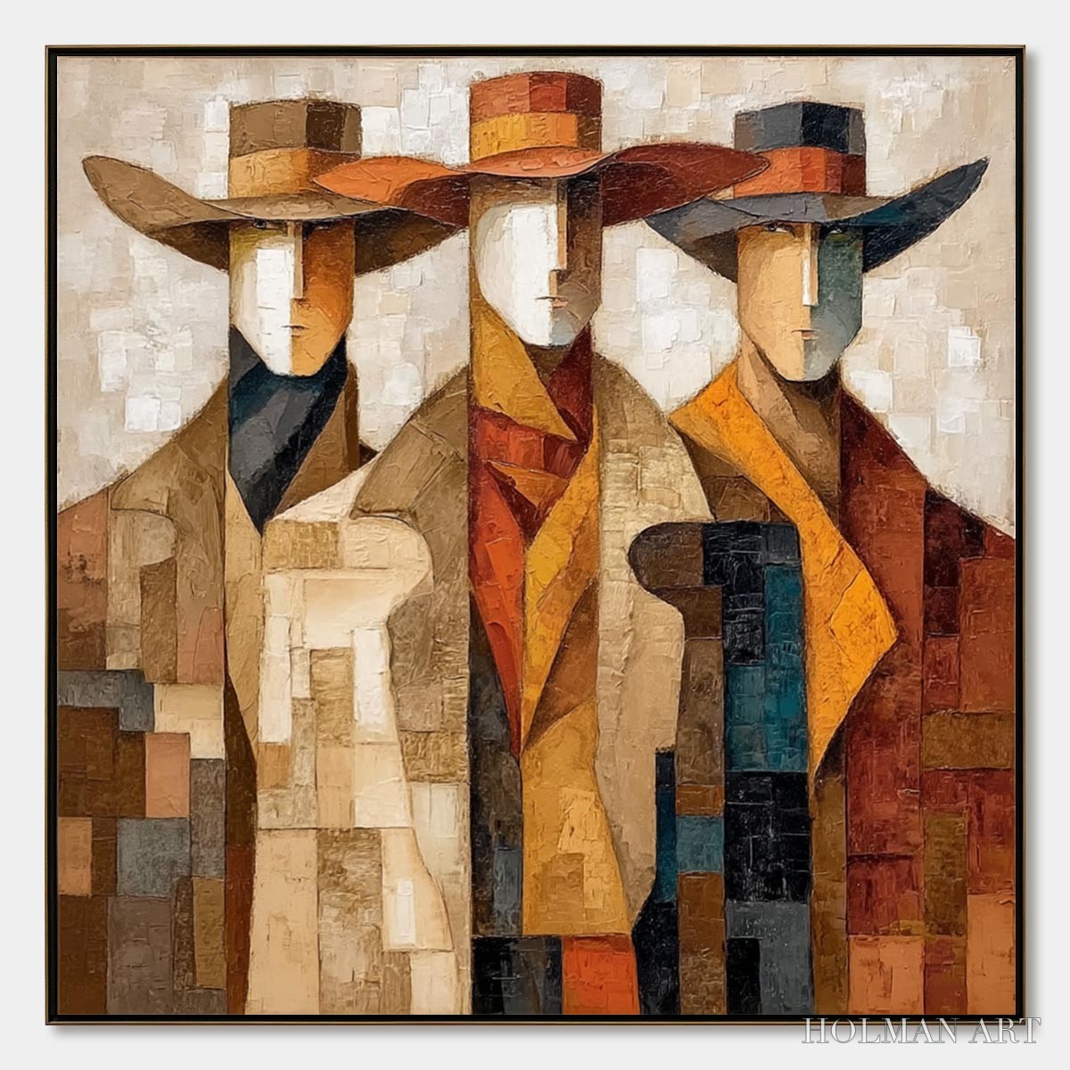 HOLMAN ART the Unison – Abstract Textured Figurative Painting of Three Men - image 1