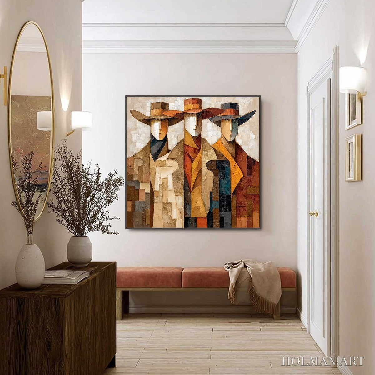 HOLMAN ART the Unison – Abstract Textured Figurative Painting of Three Men - image 4